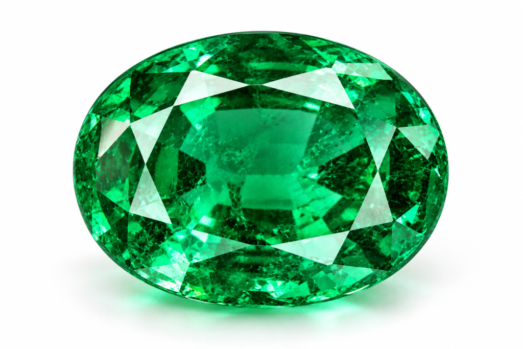 faceted emerald on white surface