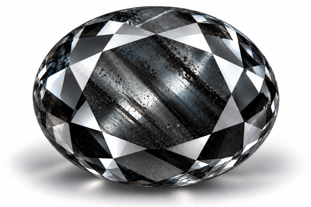 faceted hematite gemstone on white