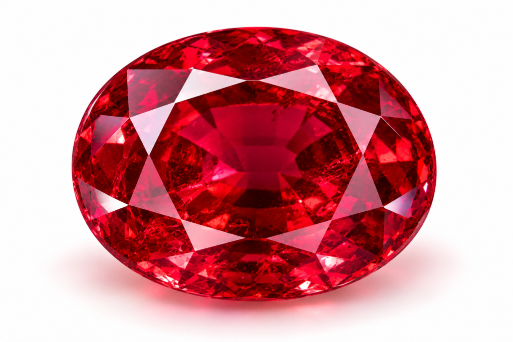faceted ruby on white background