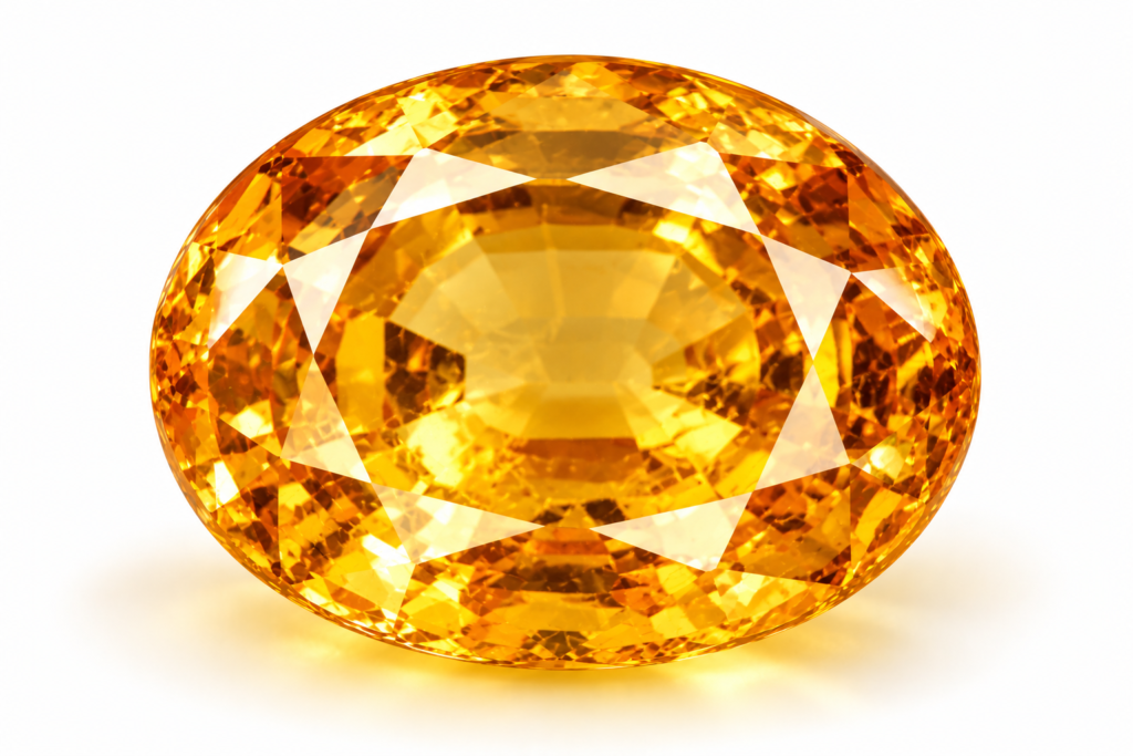 golden faceted gemstone on white